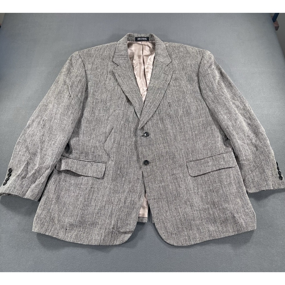 Stafford 48R Brown Tweed 100% Silk Herringbone Classic Blazer Sport Coat Jacket